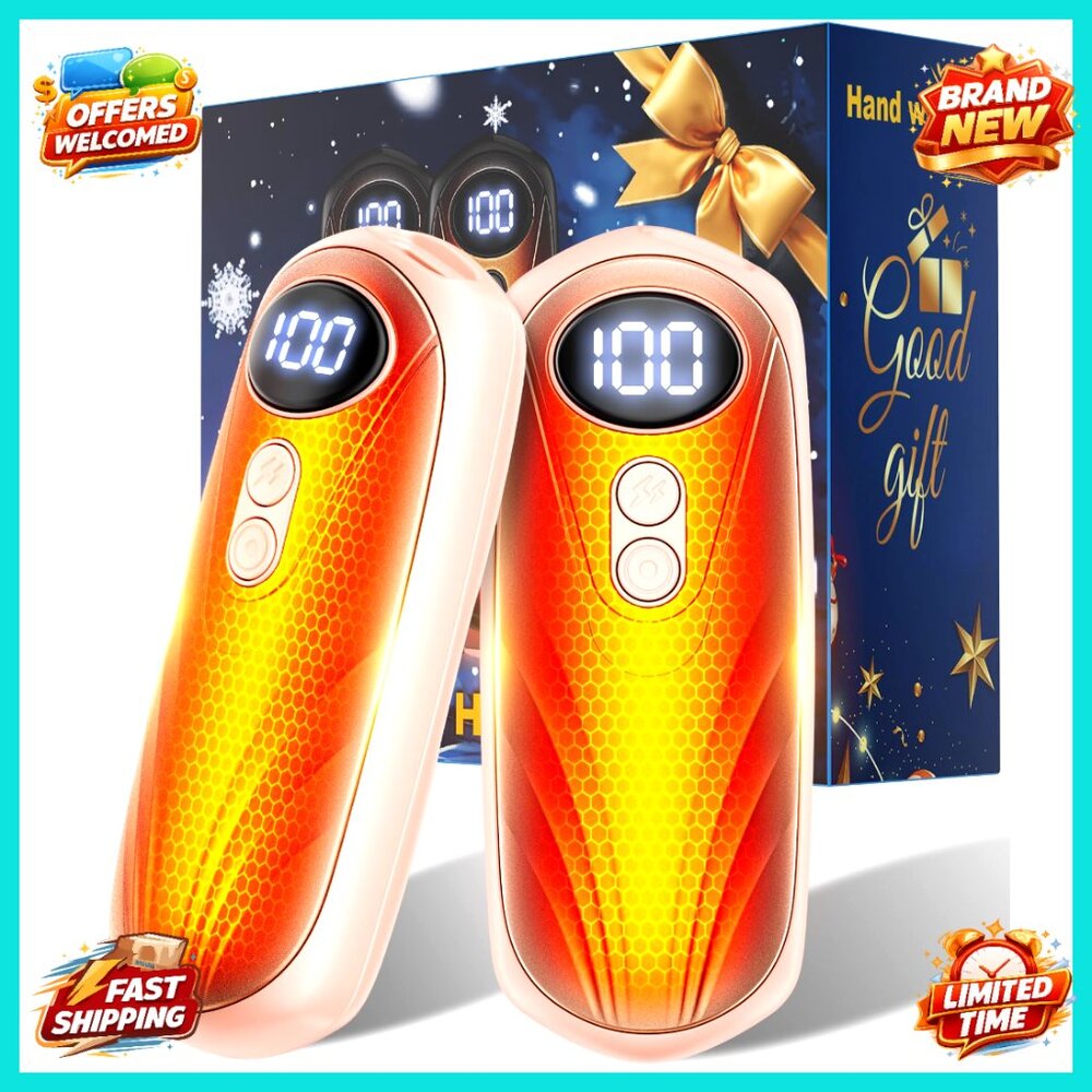 Rechargeable Hand Warmers 2 Pack, 6000mAh, 5 Heat Levels, LED Display, Portable - Picture 1 of 6